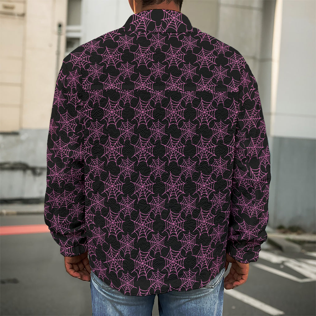 Black And Pink Spider Web Pattern Print Men's Shirt Jacket