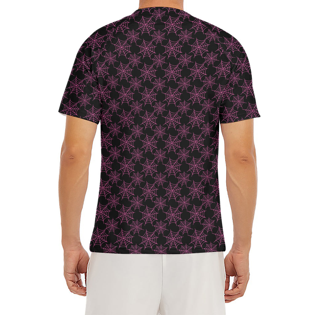 Black And Pink Spider Web Pattern Print Men's Short Sleeve Rash Guard