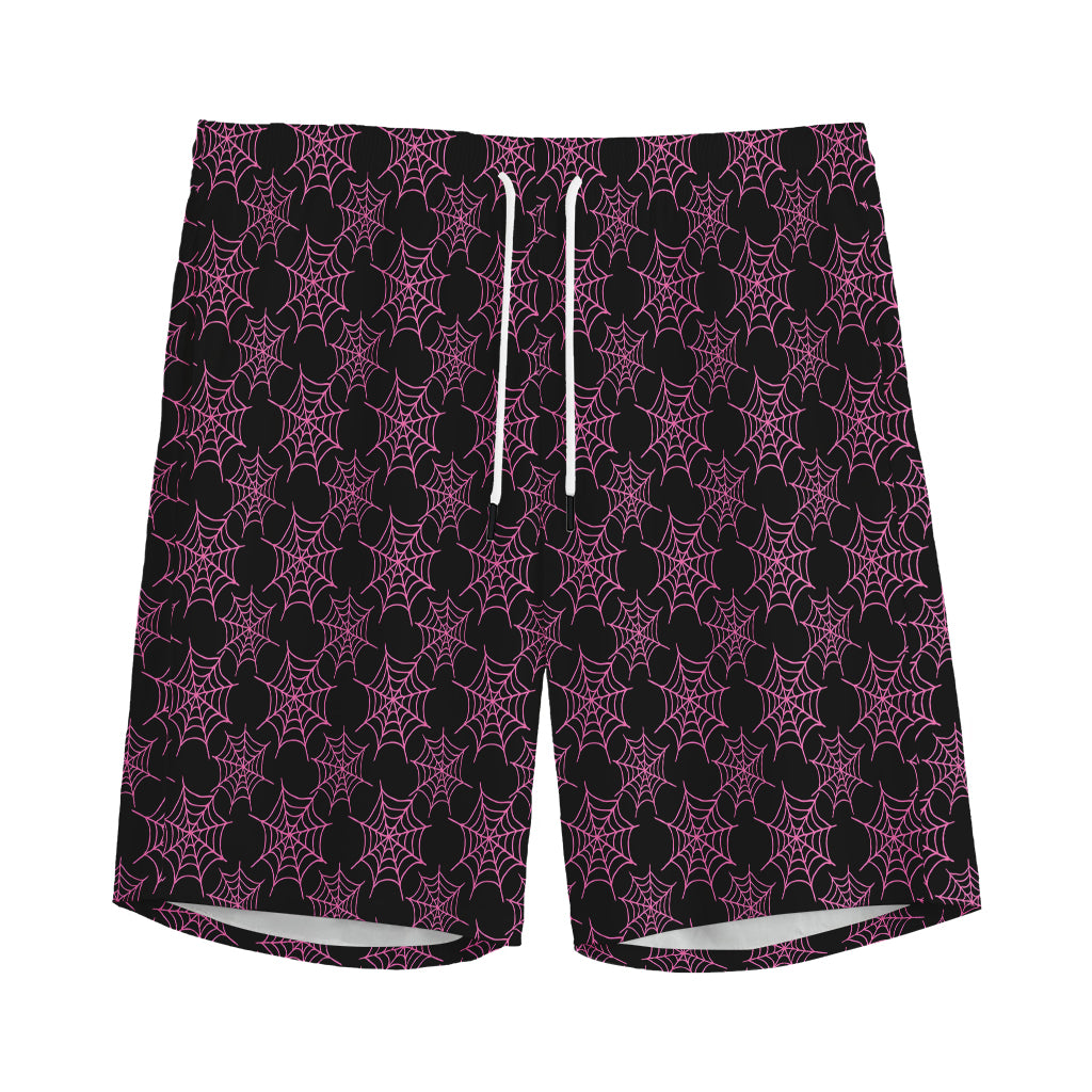 Black And Pink Spider Web Pattern Print Men's Sports Shorts
