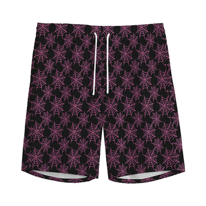 Black And Pink Spider Web Pattern Print Men's Sports Shorts