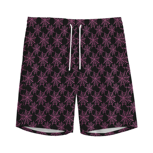 Black And Pink Spider Web Pattern Print Men's Sports Shorts