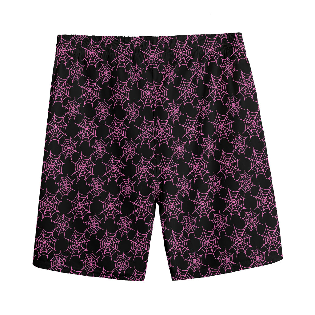 Black And Pink Spider Web Pattern Print Men's Sports Shorts