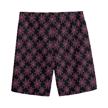 Black And Pink Spider Web Pattern Print Men's Sports Shorts