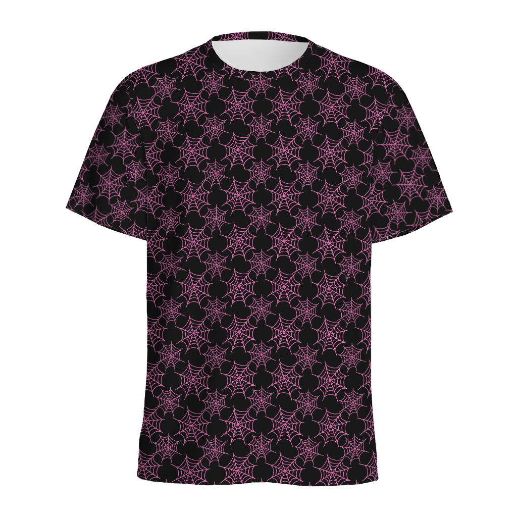 Black And Pink Spider Web Pattern Print Men's Sports T-Shirt