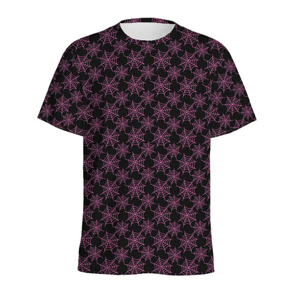 Black And Pink Spider Web Pattern Print Men's Sports T-Shirt