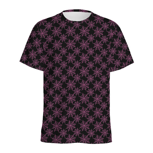 Black And Pink Spider Web Pattern Print Men's Sports T-Shirt