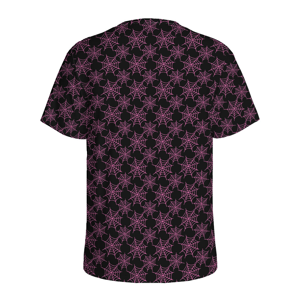 Black And Pink Spider Web Pattern Print Men's Sports T-Shirt