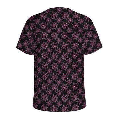 Black And Pink Spider Web Pattern Print Men's Sports T-Shirt