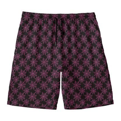 Black And Pink Spider Web Pattern Print Men's Swim Trunks