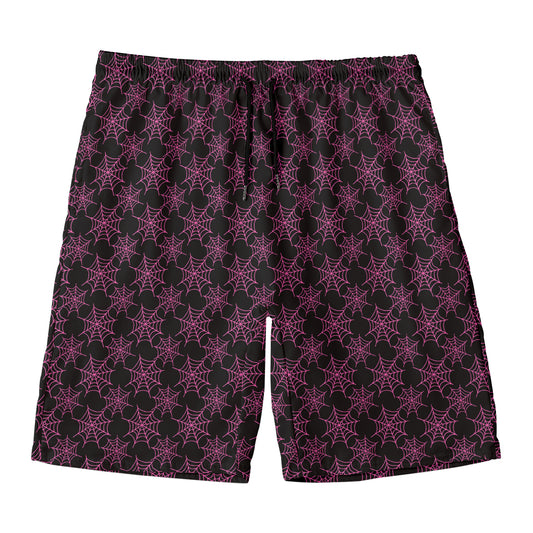 Black And Pink Spider Web Pattern Print Men's Swim Trunks