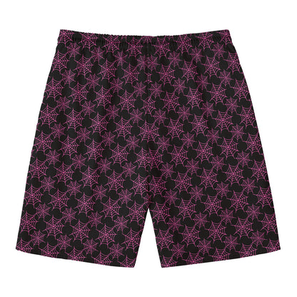 Black And Pink Spider Web Pattern Print Men's Swim Trunks