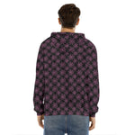 Black And Pink Spider Web Pattern Print Men's Velvet Pullover Hoodie