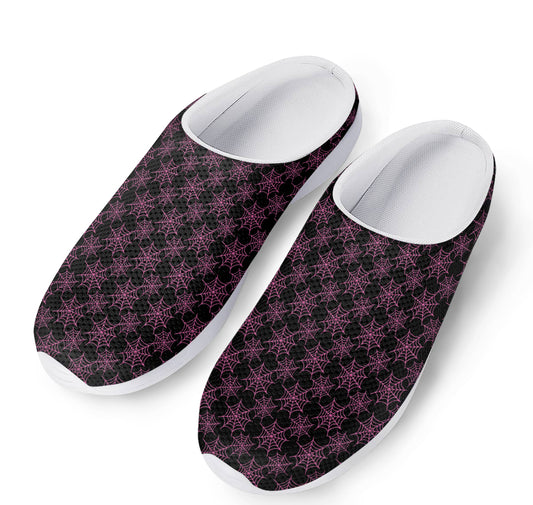Black And Pink Spider Web Pattern Print Mesh Casual Shoes