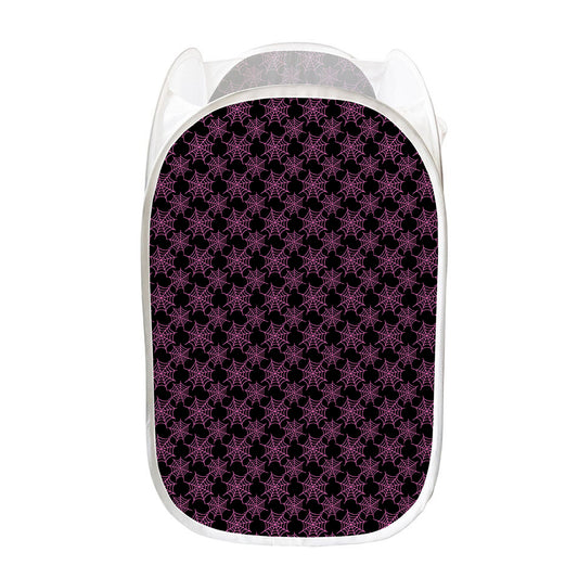 Black And Pink Spider Web Pattern Print Mesh Laundry Hamper
