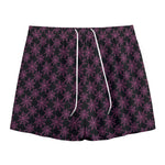 Black And Pink Spider Web Pattern Print Mesh Shorts