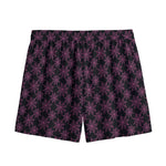 Black And Pink Spider Web Pattern Print Mesh Shorts