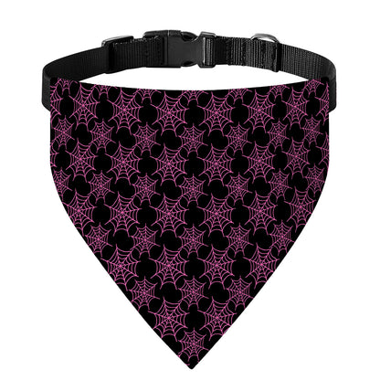 Black And Pink Spider Web Pattern Print Over The Collar Dog Bandana