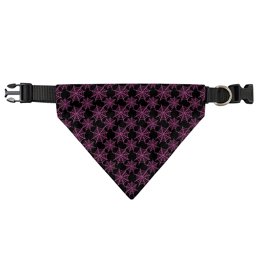 Black And Pink Spider Web Pattern Print Over The Collar Dog Bandana