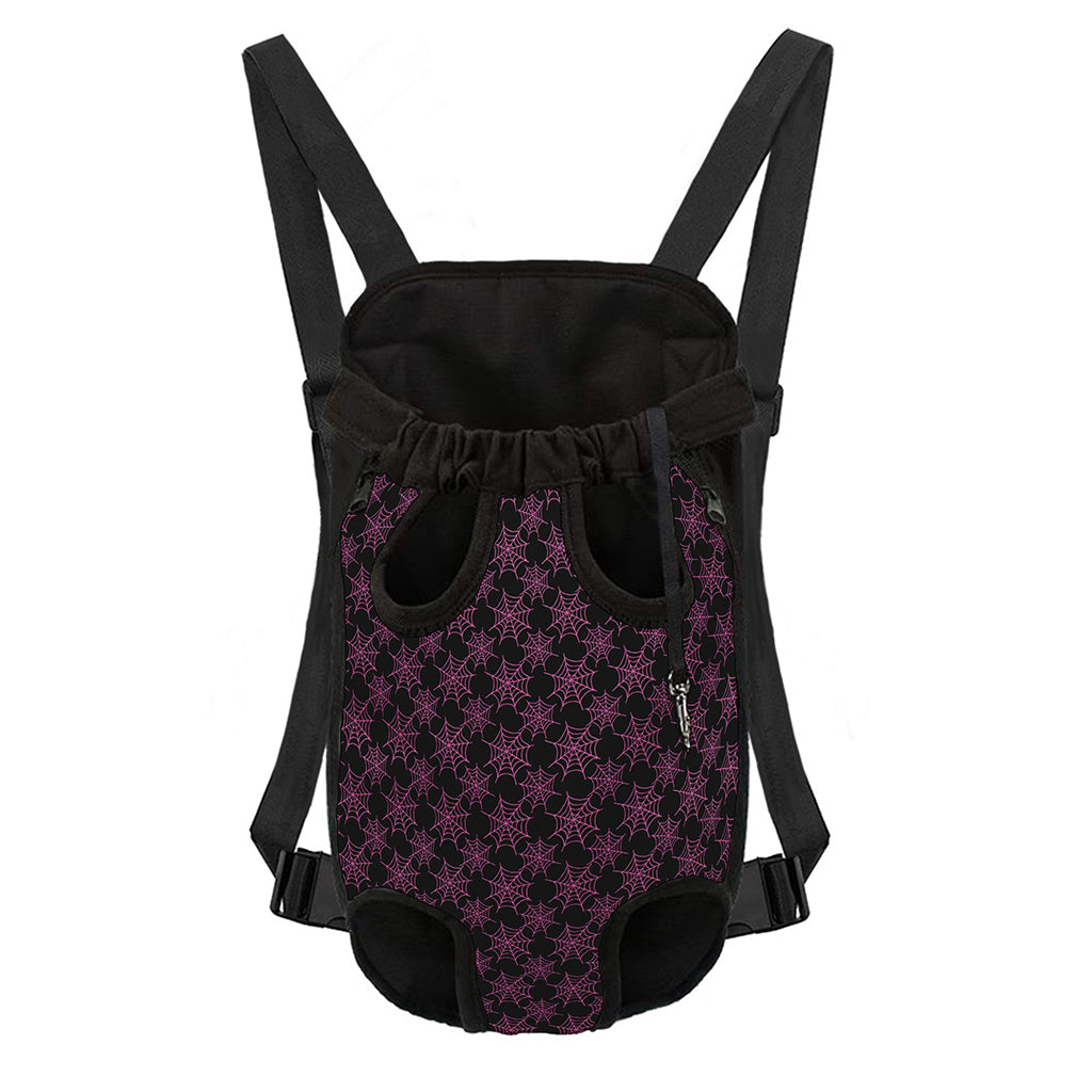 Black And Pink Spider Web Pattern Print Pet Carrier Backpack