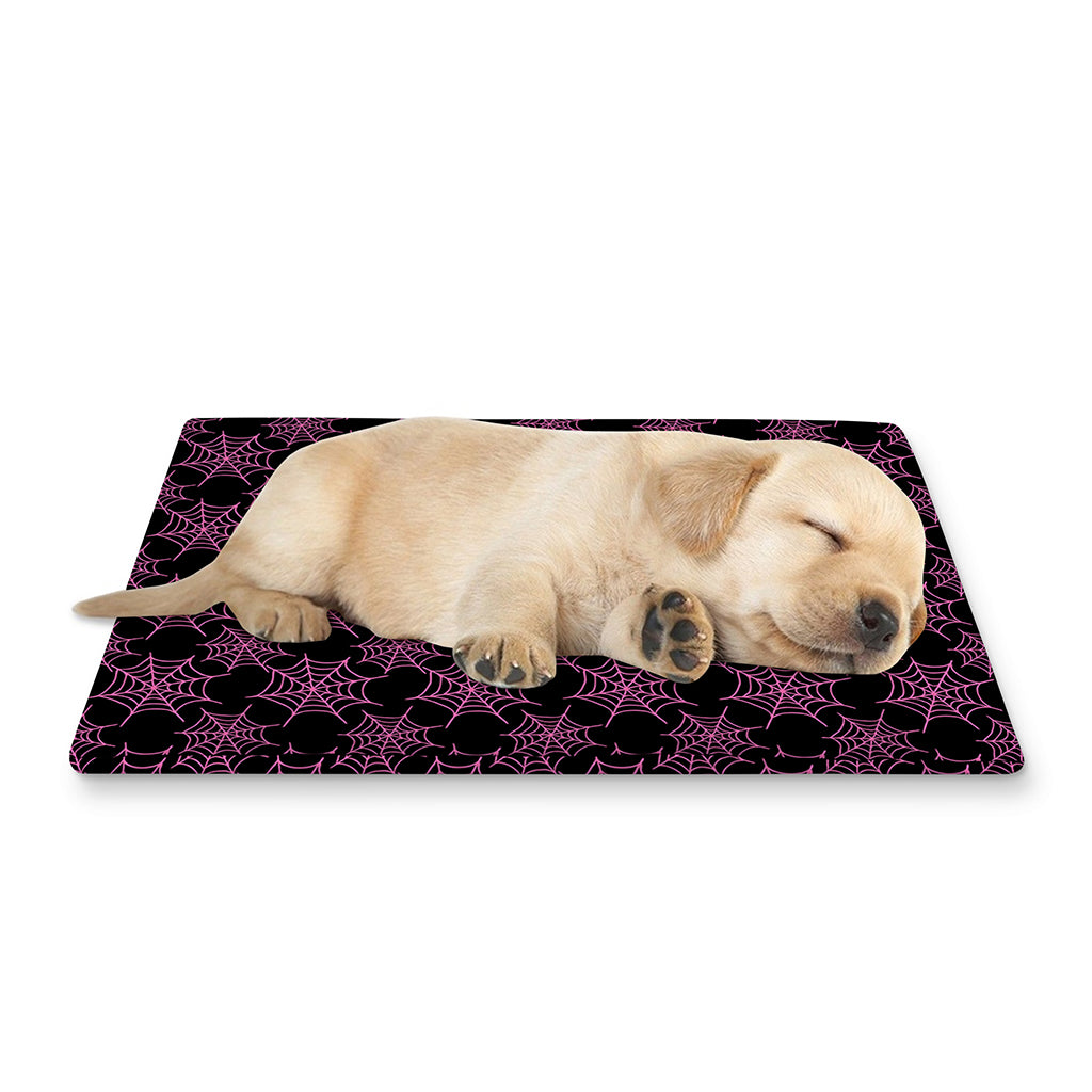 Black And Pink Spider Web Pattern Print Pet Cooling Mat Cover