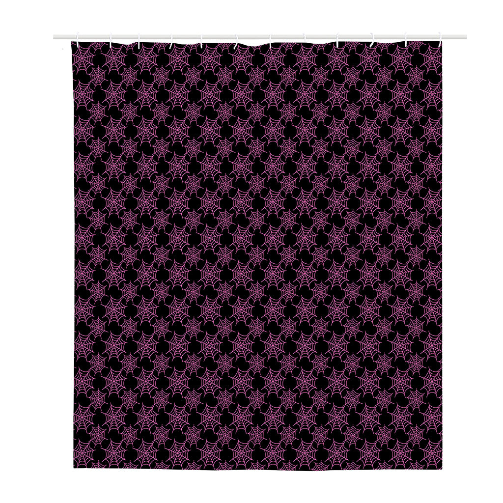 Black And Pink Spider Web Pattern Print Polyester Shower Curtain