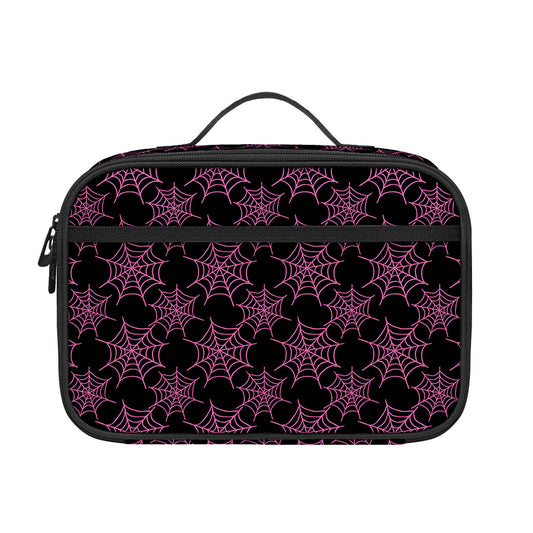 Black And Pink Spider Web Pattern Print Portable Lunch Bag