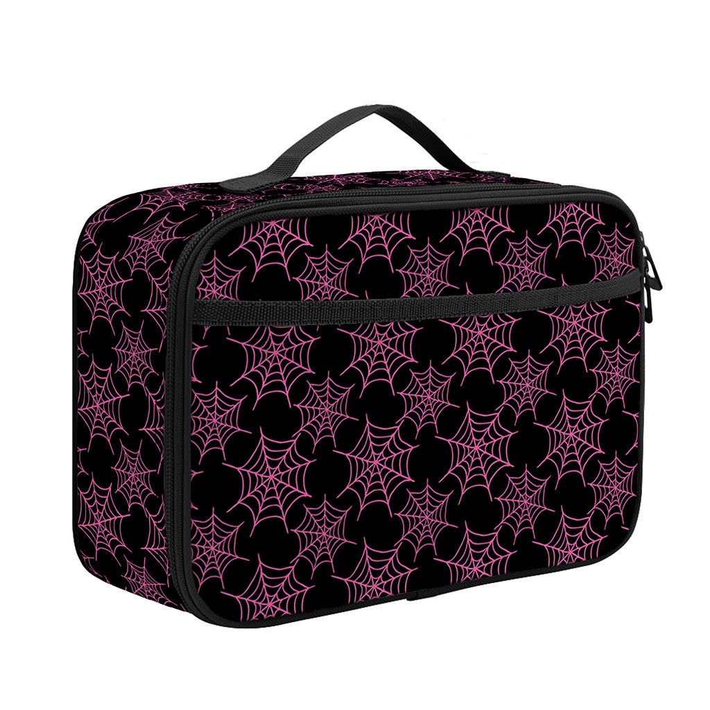 Black And Pink Spider Web Pattern Print Portable Lunch Bag