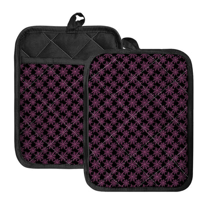 Black And Pink Spider Web Pattern Print Pot Holders With Pocket
