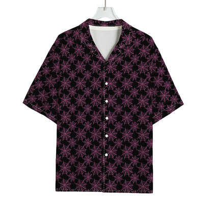 Black And Pink Spider Web Pattern Print Rayon Hawaiian Shirt