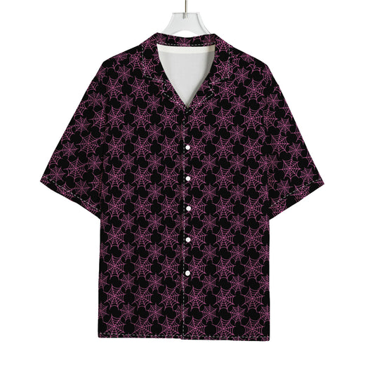 Black And Pink Spider Web Pattern Print Rayon Hawaiian Shirt