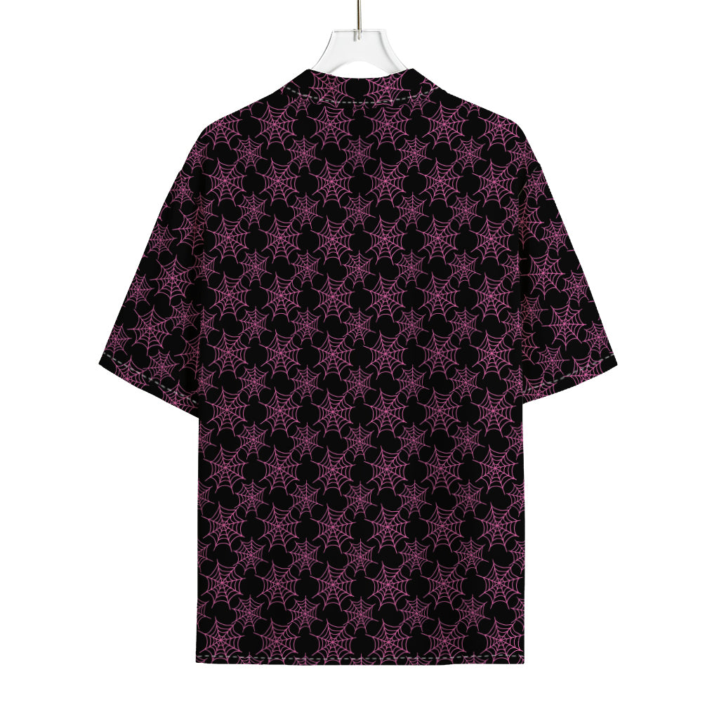 Black And Pink Spider Web Pattern Print Rayon Hawaiian Shirt
