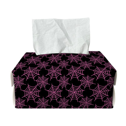 Black And Pink Spider Web Pattern Print Rectangle Tissue Box Cover