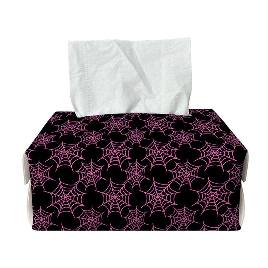 Black And Pink Spider Web Pattern Print Rectangle Tissue Box Cover