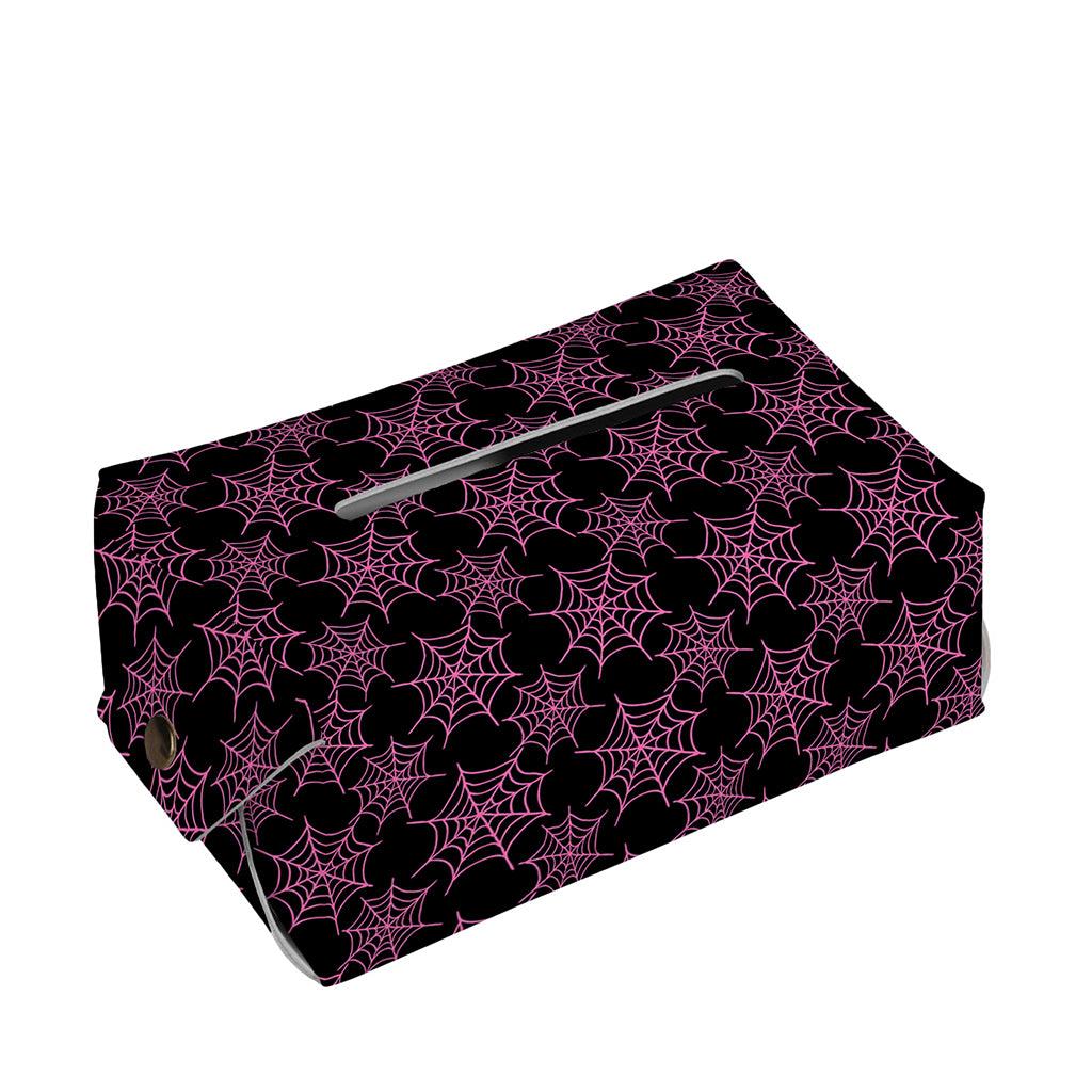 Black And Pink Spider Web Pattern Print Rectangle Tissue Box Cover