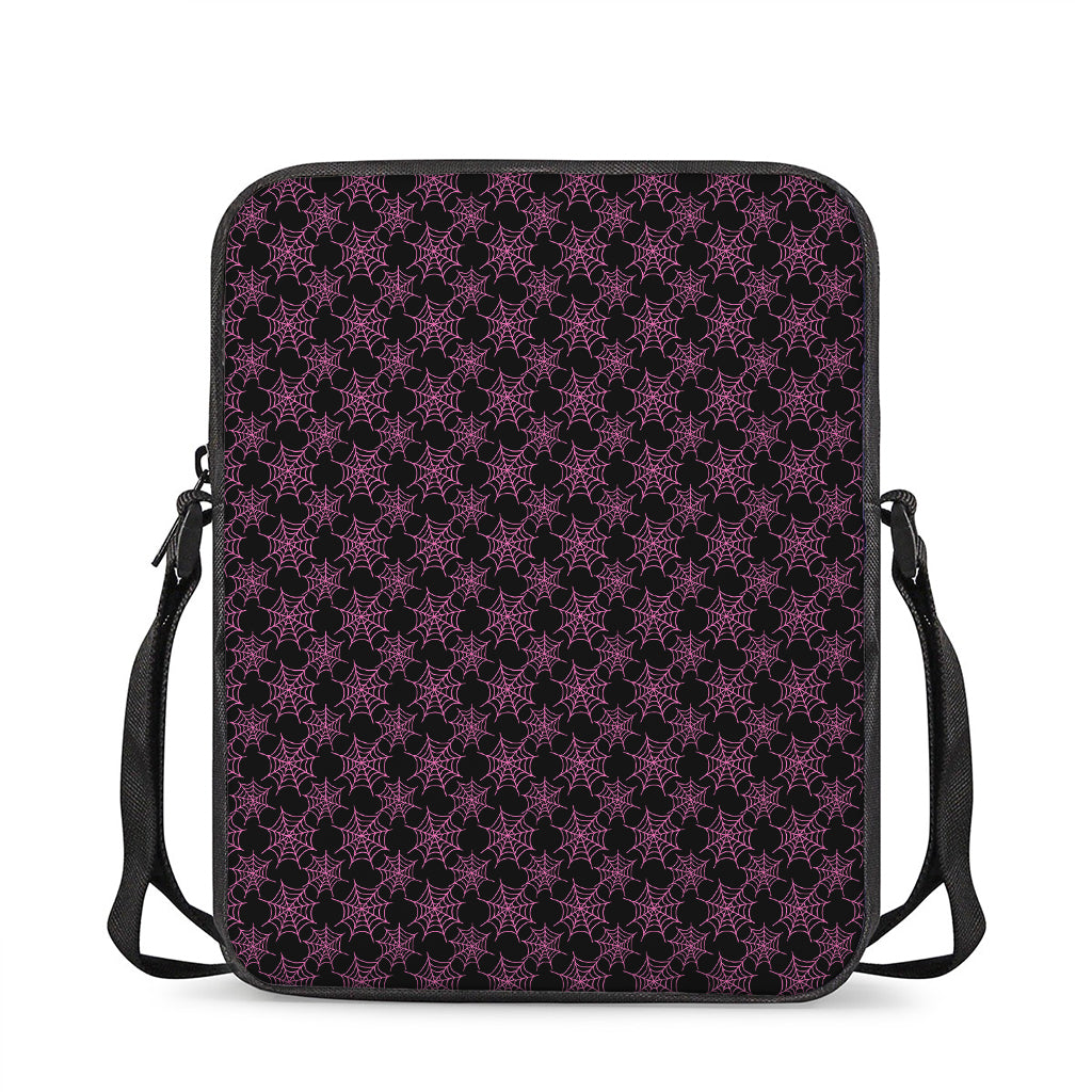 Black And Pink Spider Web Pattern Print Rectangular Crossbody Bag