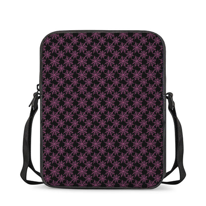 Black And Pink Spider Web Pattern Print Rectangular Crossbody Bag
