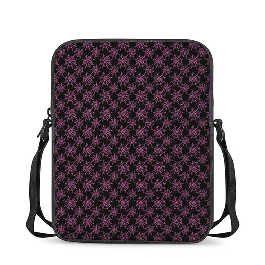 Black And Pink Spider Web Pattern Print Rectangular Crossbody Bag