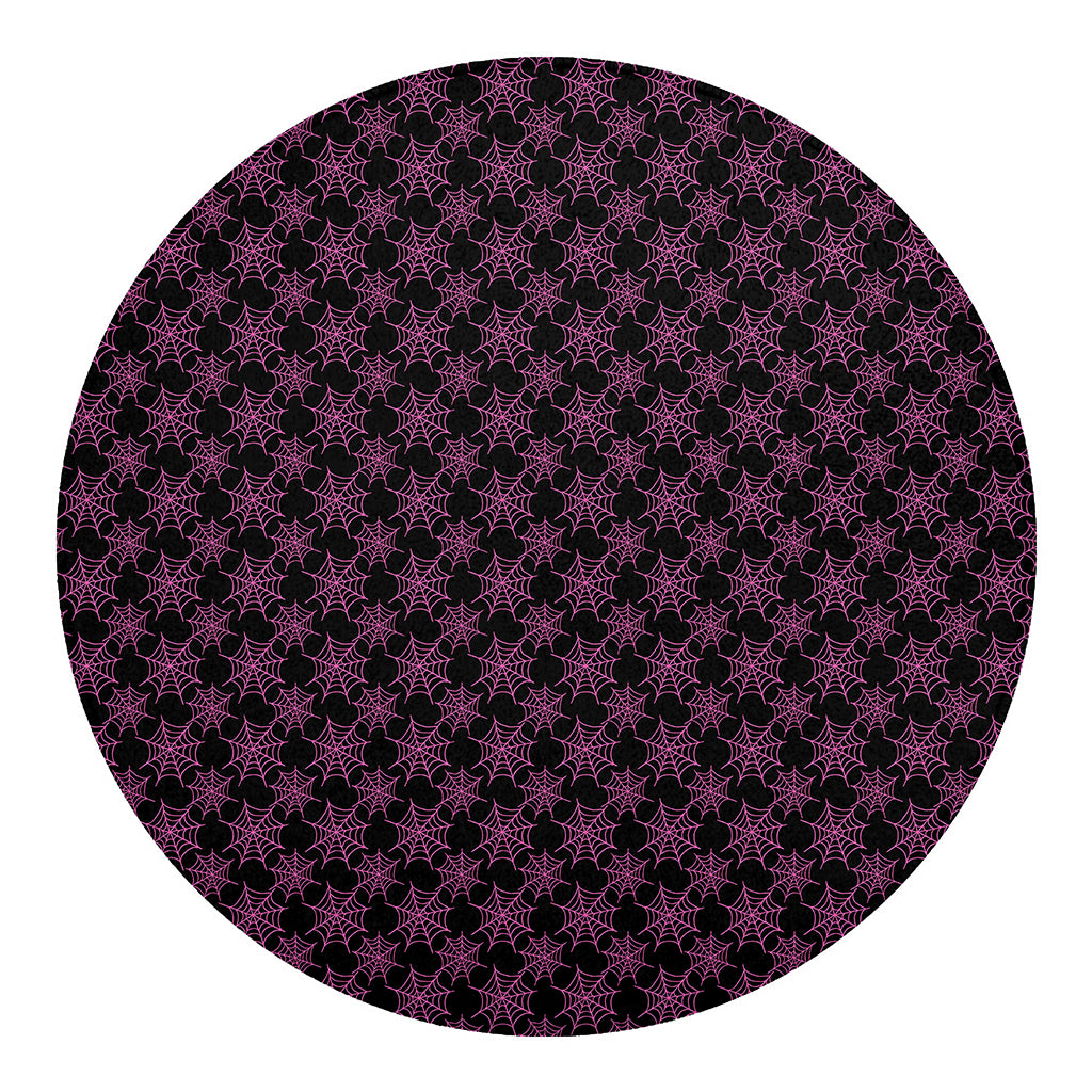 Black And Pink Spider Web Pattern Print Round Blanket