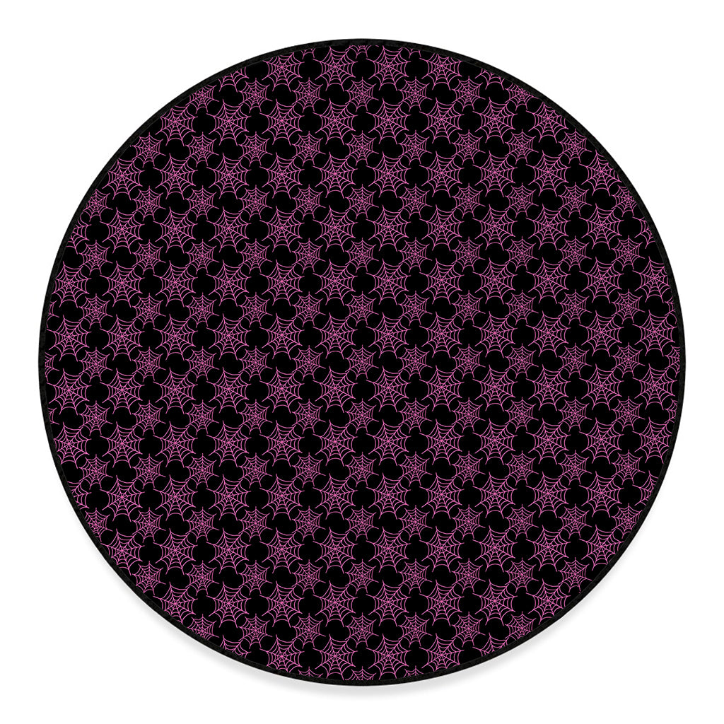 Black And Pink Spider Web Pattern Print Round Floor Mat