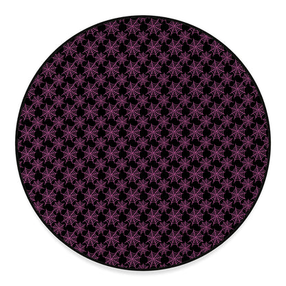 Black And Pink Spider Web Pattern Print Round Floor Mat