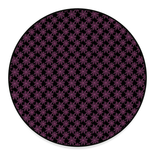 Black And Pink Spider Web Pattern Print Round Floor Mat