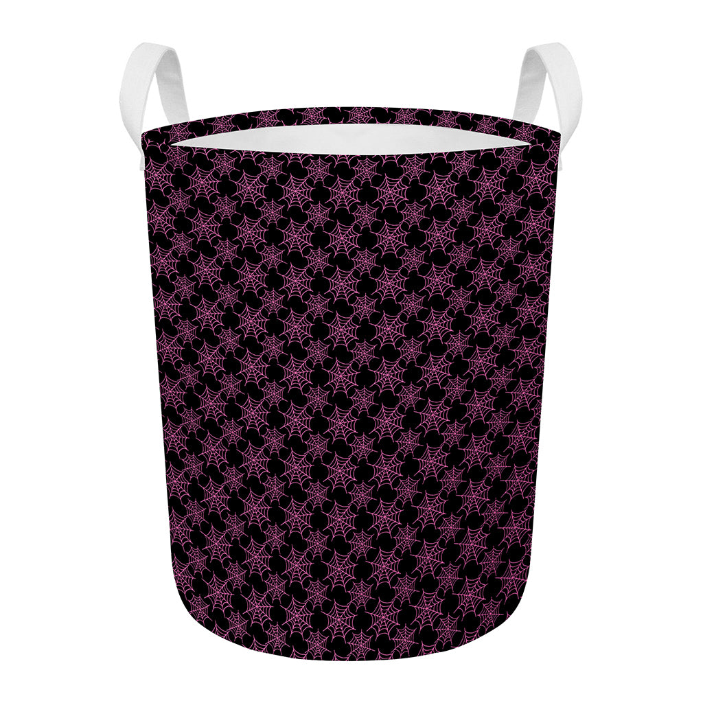 Black And Pink Spider Web Pattern Print Round Laundry Basket