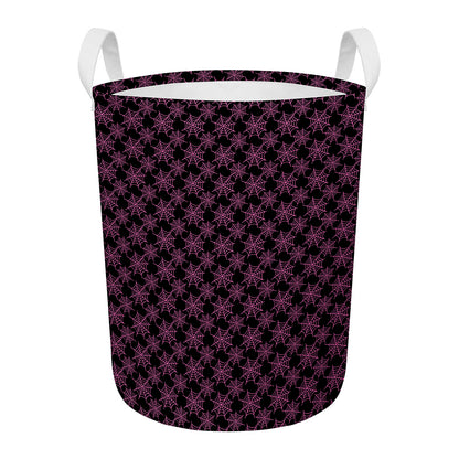 Black And Pink Spider Web Pattern Print Round Laundry Basket