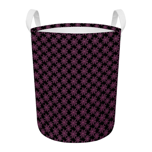 Black And Pink Spider Web Pattern Print Round Laundry Basket