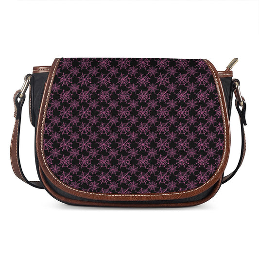Black And Pink Spider Web Pattern Print Saddle Bag