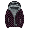 Black And Pink Spider Web Pattern Print Sherpa Lined Zip Up Hoodie