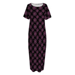 Black And Pink Spider Web Pattern Print Short Sleeve Long Nightdress