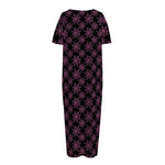 Black And Pink Spider Web Pattern Print Short Sleeve Long Nightdress