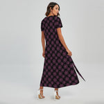 Black And Pink Spider Web Pattern Print Short Sleeve Maxi Dress