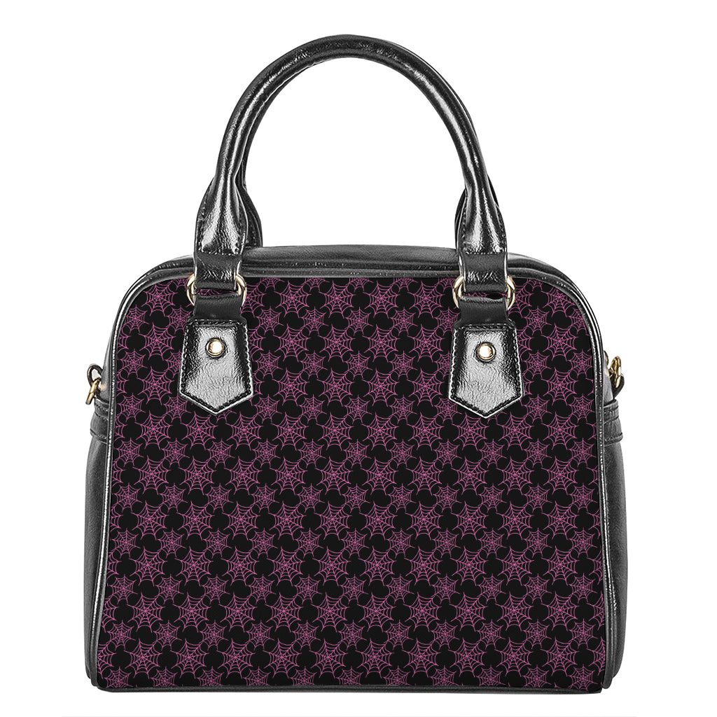 Black And Pink Spider Web Pattern Print Shoulder Handbag